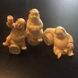 Vintage Bianchi Resin Figurines Friars On Barrels 