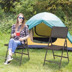 set of 2 folding patio rattan portable dining chairs