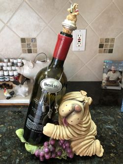 Shar Pei Pup Dog wine bottle holder and topper
