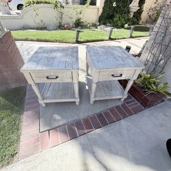 Rustic White Wooden Side Tables (set of 2)