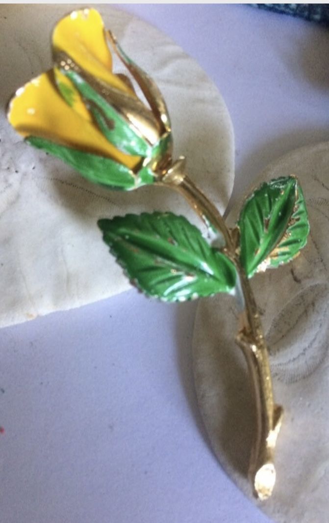 Vintage 1960’s Enamel Yellow Rose Brooch 