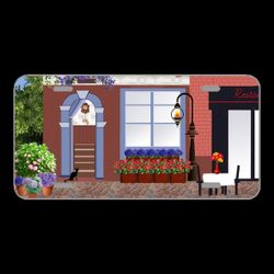 License Plate Novelty Car Front Bistro Awning Staircase Flowers