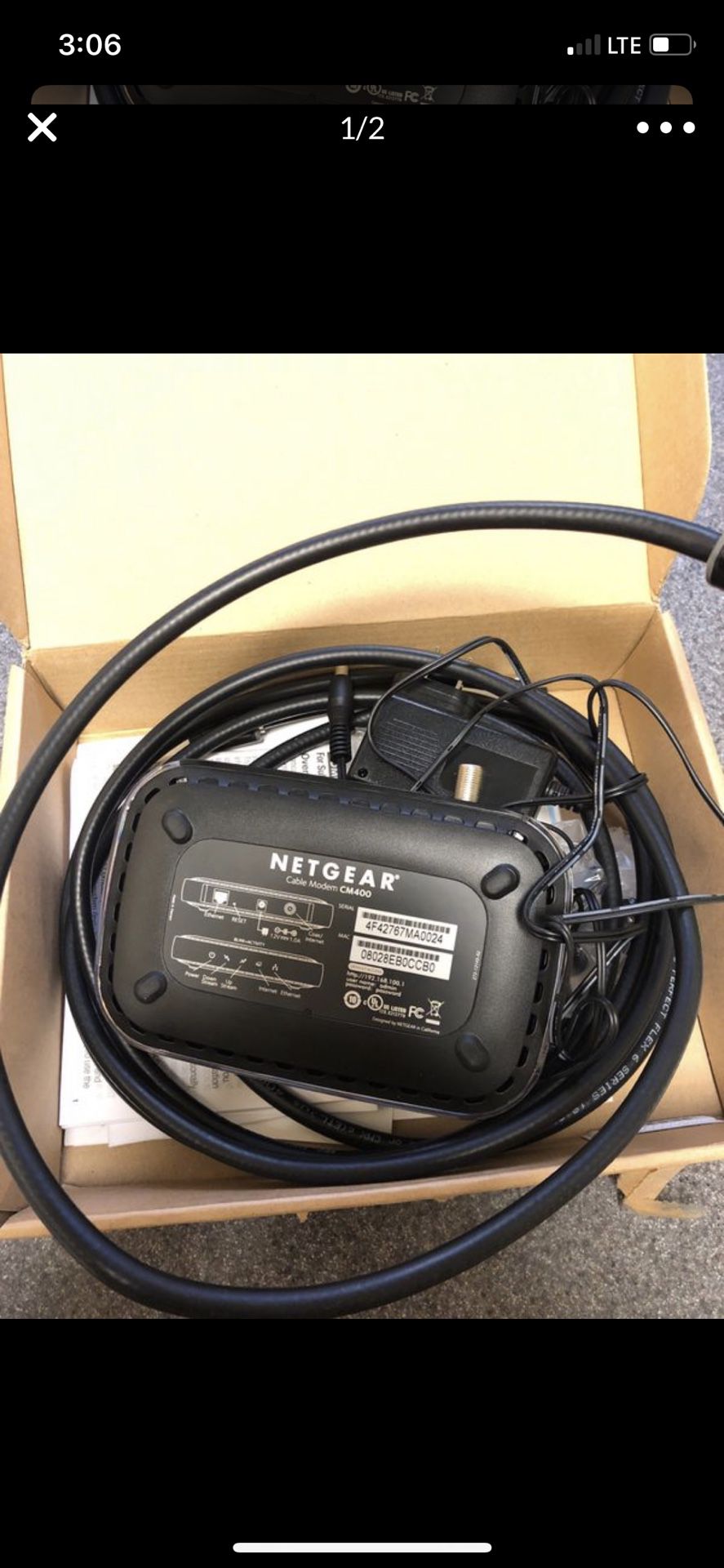 Netgear cable modem CM400 with coax cable