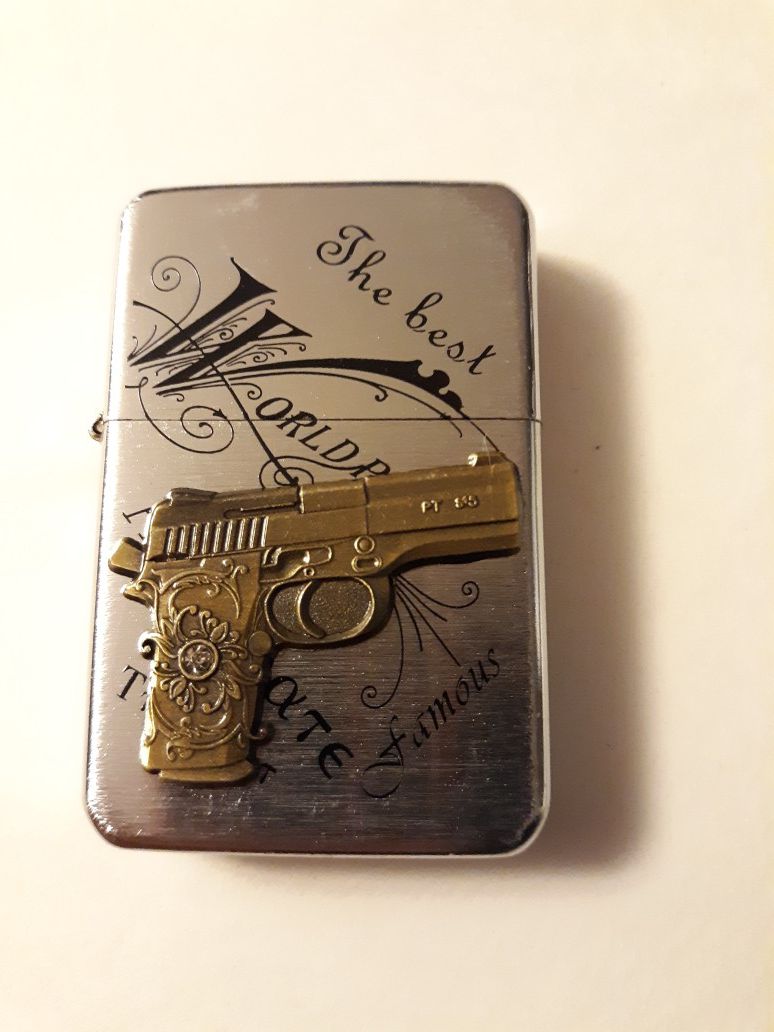 New etched golden pistol gun windproof oil lighter similar to zippo
