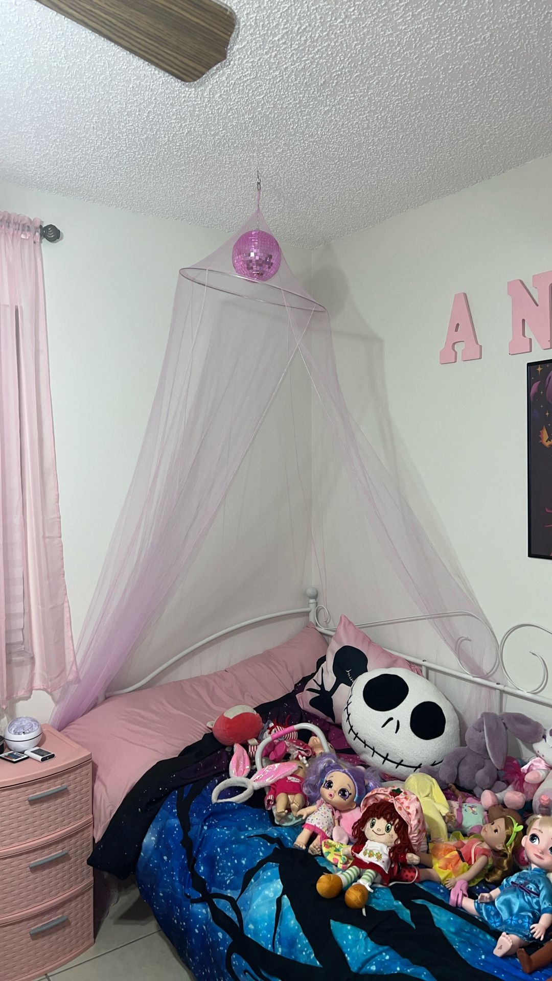 Pink Net Bed Canopy $10 with Pink Disco Ball Or Buy Each Separate For $5
