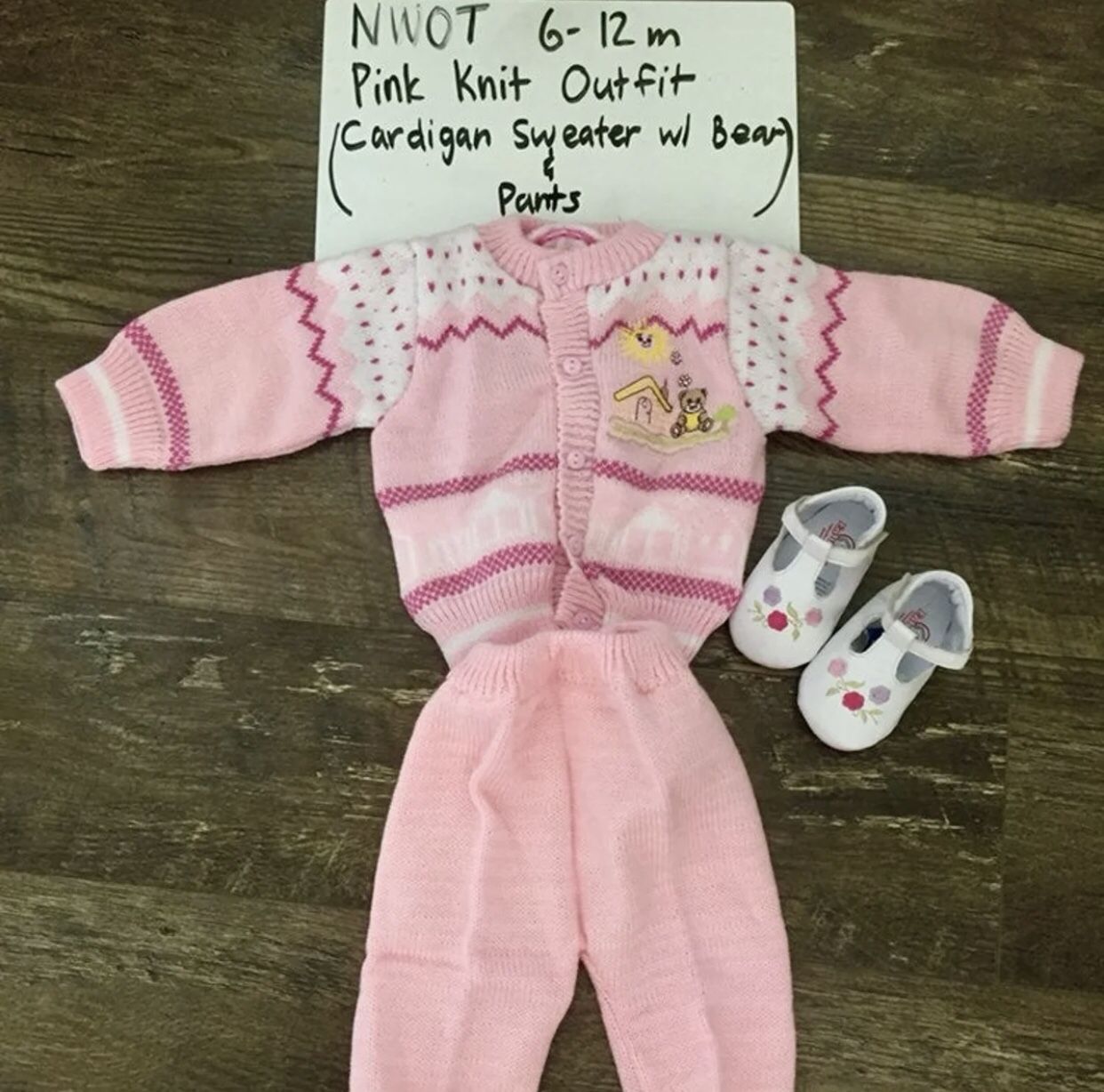 NWOT 6-12 m Knit Pink Sweater Pants Outfit & Coordinating Shoes