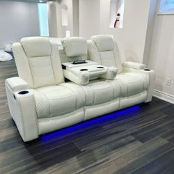 New 🧡$10 Down Payment Finance ▪️White Led Power  Reclining Sofa