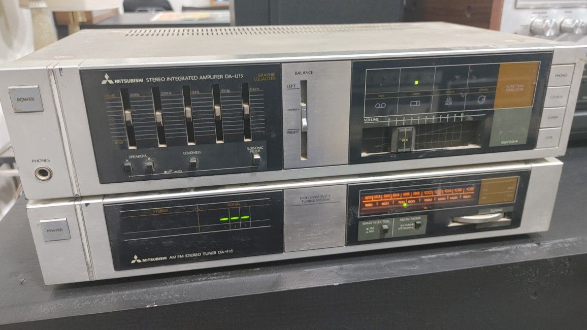Vintage Mitsubishi AM/FM Stereo Tuner DA-F15 & Stereo Integrated Amplifier DA-U15 Stack Audiophile Components Tested & Working!