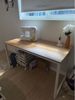 Modern Wood & White Desk – Large Home Office / Craft Desk