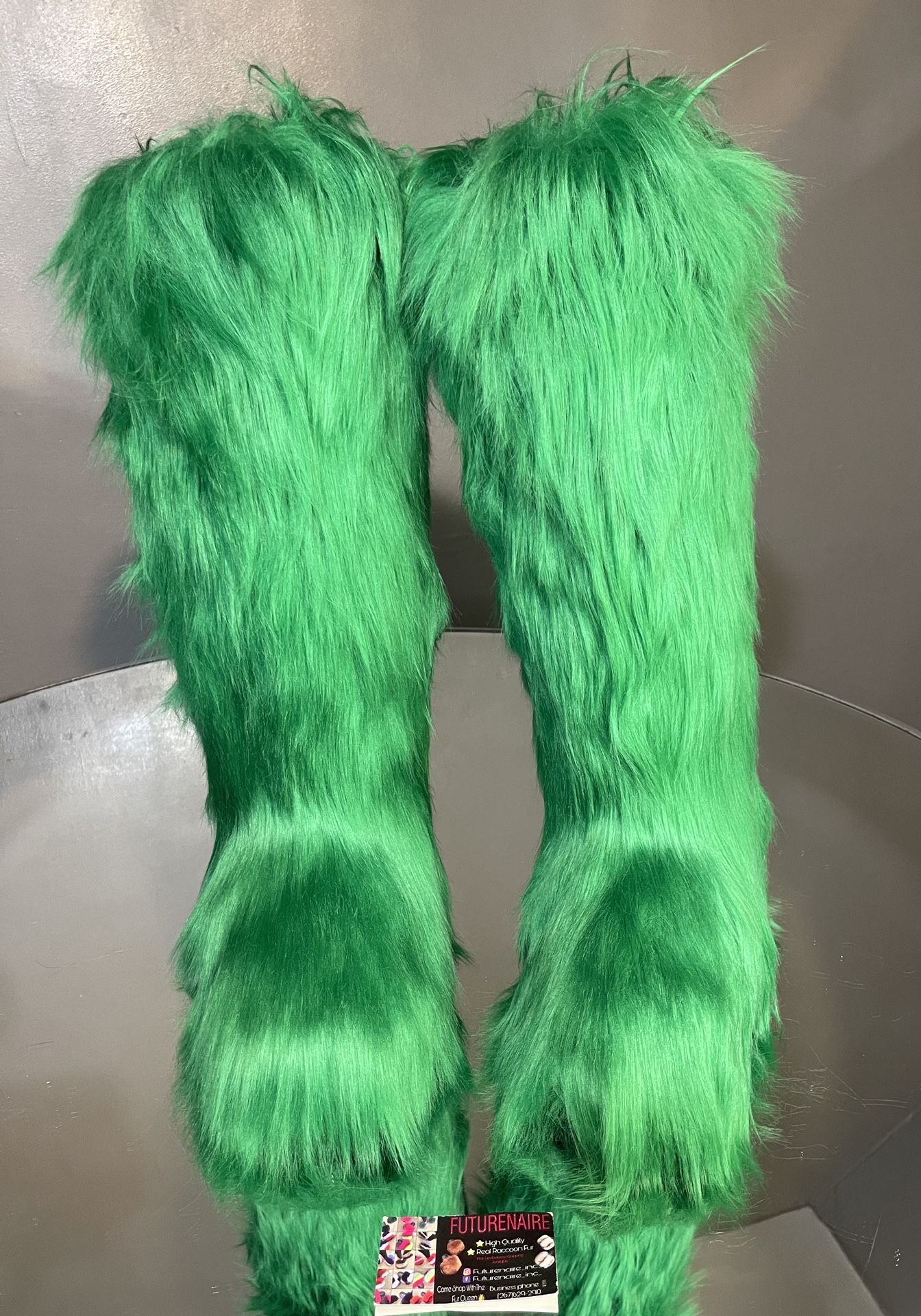 Custom Green Vegan fur Knee-boots (sizes 9.5 & 10 Message True Size To Order)