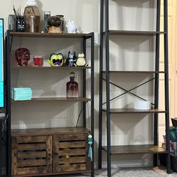 Industrial Wood & Metal Bookshelf 4 Level With Cabinet