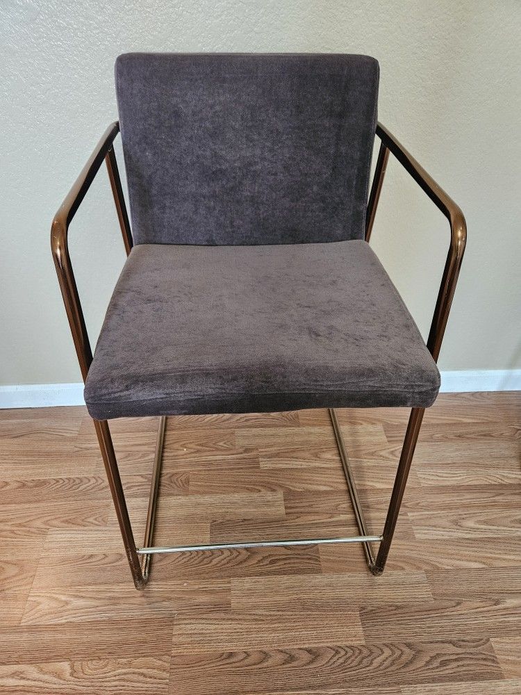 «Modern Velvet Accent Chair - Gray, Gold Metal Frame, 22” Wide».
