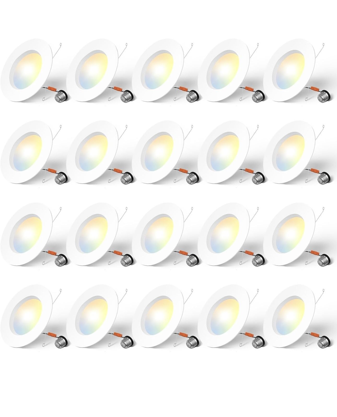 Amico 5/6 inch 5CCT LED Recessed Lighting 20 Pack, Dimmable, IC Rated, 12.5W=100W, 950LM Can Lights with Baffle Trim, 2700K/3000K/4000K/5000K/6000K