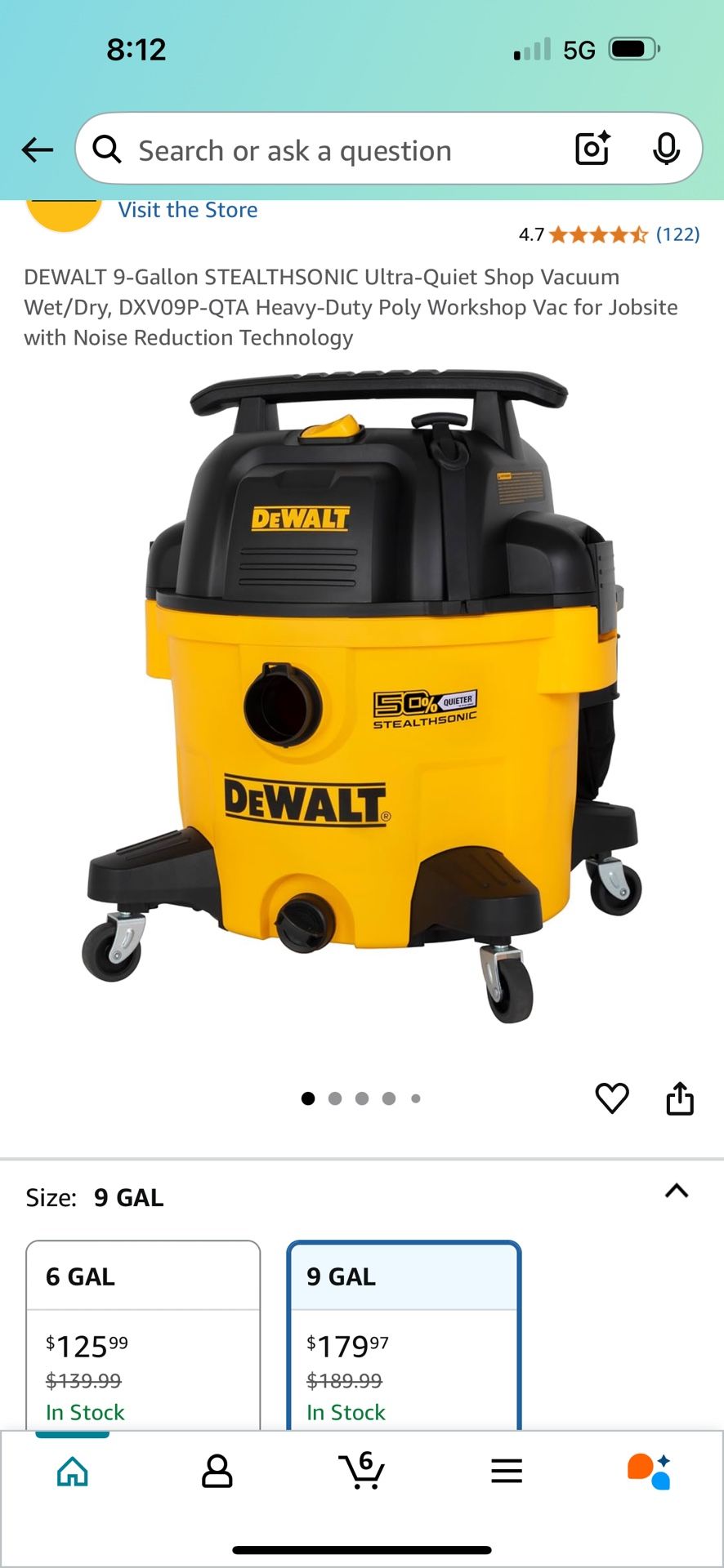 DEWALT 9-Gallon STEALTHSONIC Ultra-Quiet Shop Vacuum Wet/Dry, DXV09P-QTA Heavy-Duty Poly Workshop Vac for Jobsite with Noise Reduction Technology