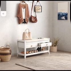 🌟 For Sale: Brand New Tree City 39” 2-in-1 Entryway Cushion Bench with Storage – White
