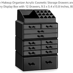  Makeup Organizer Acrylic Cosmetic Storage Drawers and Jewelry Display Box with 12 Drawers, 9.5 x 5.4 x15.8 Inches, Black