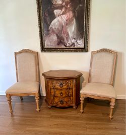 Set of 2 French Provincial High-Back Chairs & Chest