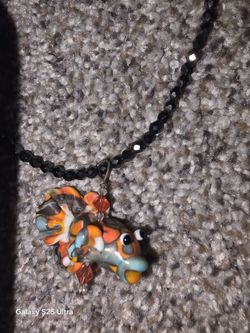 Glass Fish Pendant Black Beaded Necklace