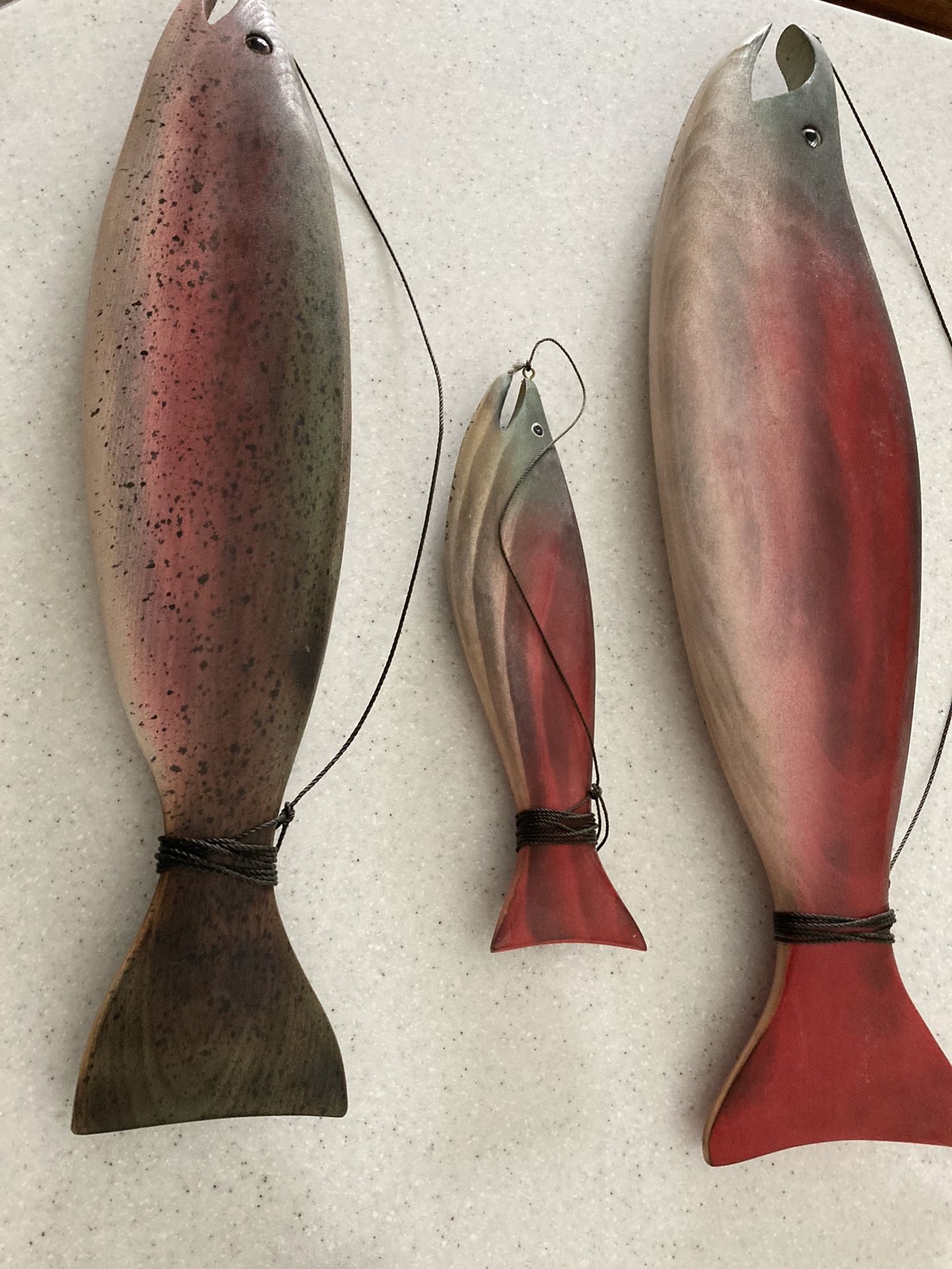 Hand Carved Wood Trout And Salmon Decoys