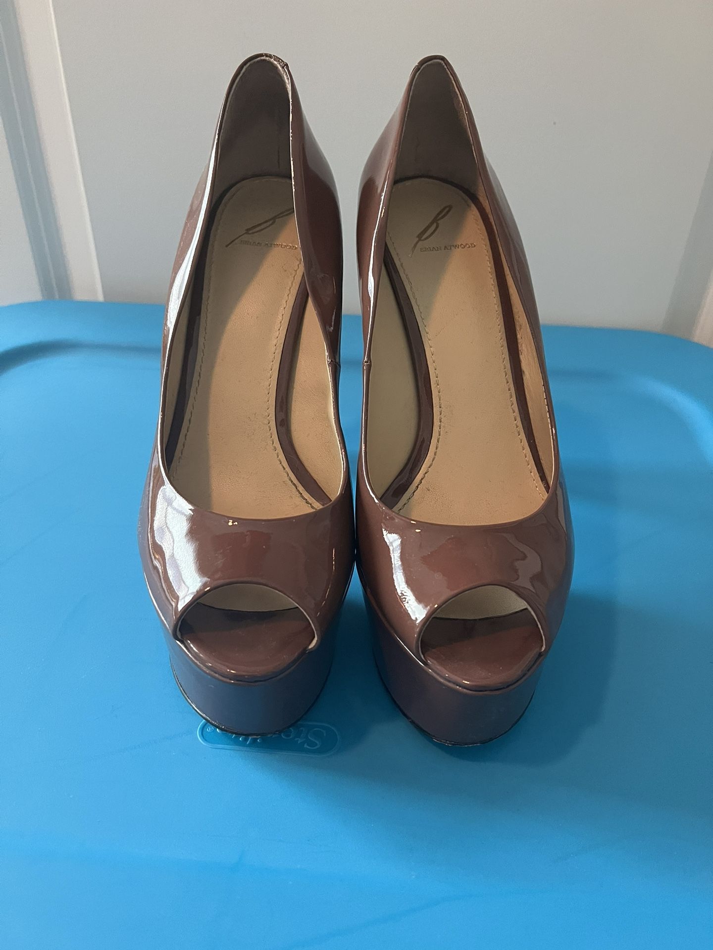 Brian Atwood Brown Paten Leather Platform Pump