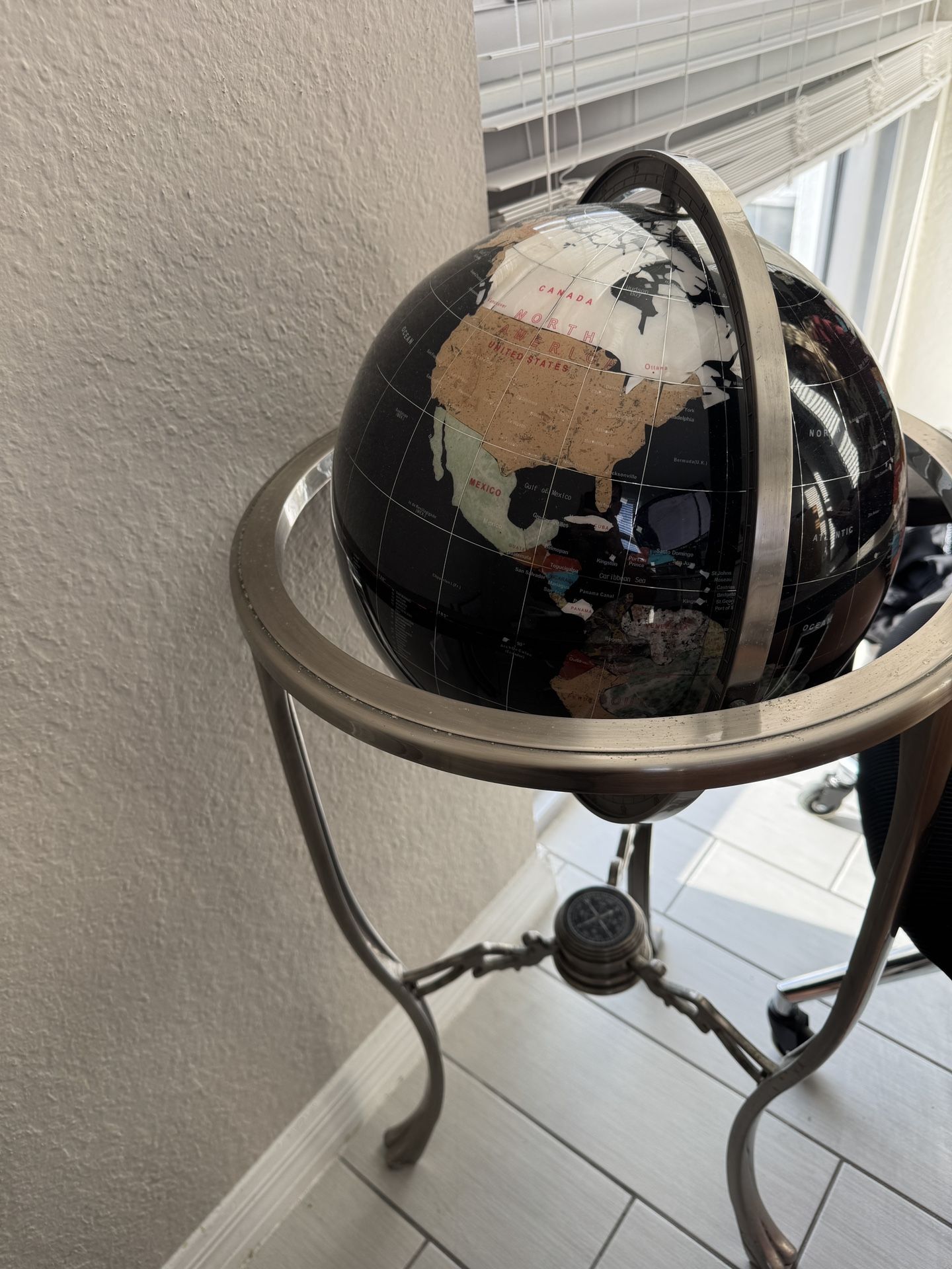 Elegant Black Crystal Globe with Compass Stand