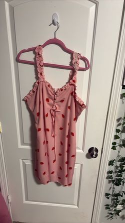 Pink Strawberry Print Mini Dress