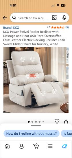 Rocker recliner heat and massage faux leather white new in boxpick up only