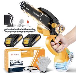Chainsaw 6-Inch 2 Pack 2000mAh Battery Hand Mini Chain Saw Birthday Christmas Gifts for Men Portable Cordless for Wood Cutting Tree Trimming Projects 