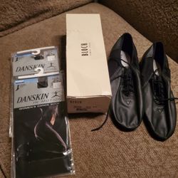 New BLOCH Women's Economy Leather Jazz Shoes S0443L Black Size 6.5 & Dance Socks