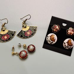 Cloisonne Earrings 4 Pair Fan Butterflies