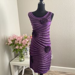 Lauren Michelle Women Sleeveless Bodycon Purples Dress Embellished with Ribbon S