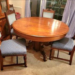 Victorian Antique table with 5 matching Eastlake chairs, 3000 or make offer
