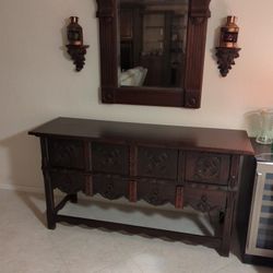 Antique China Cabinet with mirror and side Shelves 