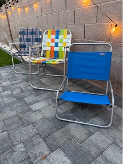 Set of 3 Classic Folding Chairs Woven Pattern Aluminum Frame
