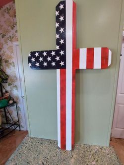 PATRIOTIC CROSS HANDMADE SOLID WOOD 4th OF JULY!! DECOR