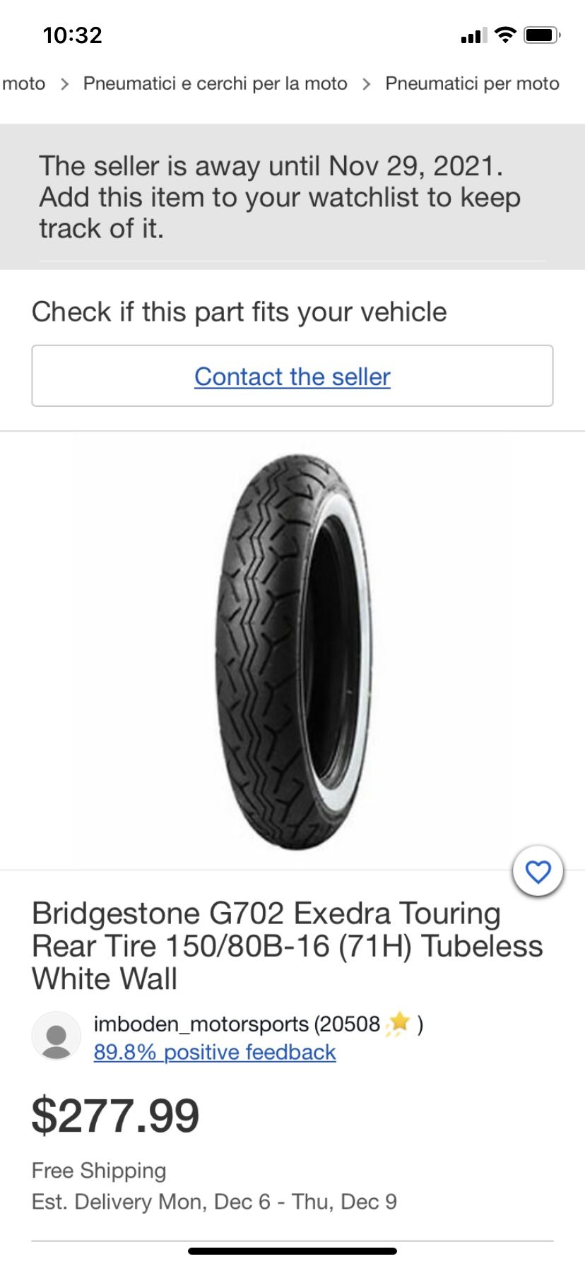 New Bridgestone Motorcycle Tire (rear) - Whitewall