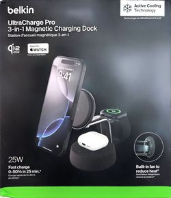 Belkin UltraCharge Pro 3-in-1 Magnetic Charger with Qi2 25W in Black - WIZ040TTCH
