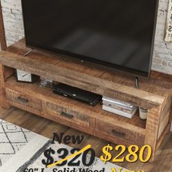 60" Tv Stand In Rustic Natural Tone - Farmhouse Tv Stand - Solid Wood Tv Stand 