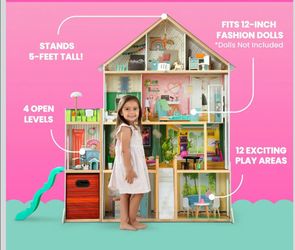 Large Wooden Dollhouse 4-Level 5-Feet Tall