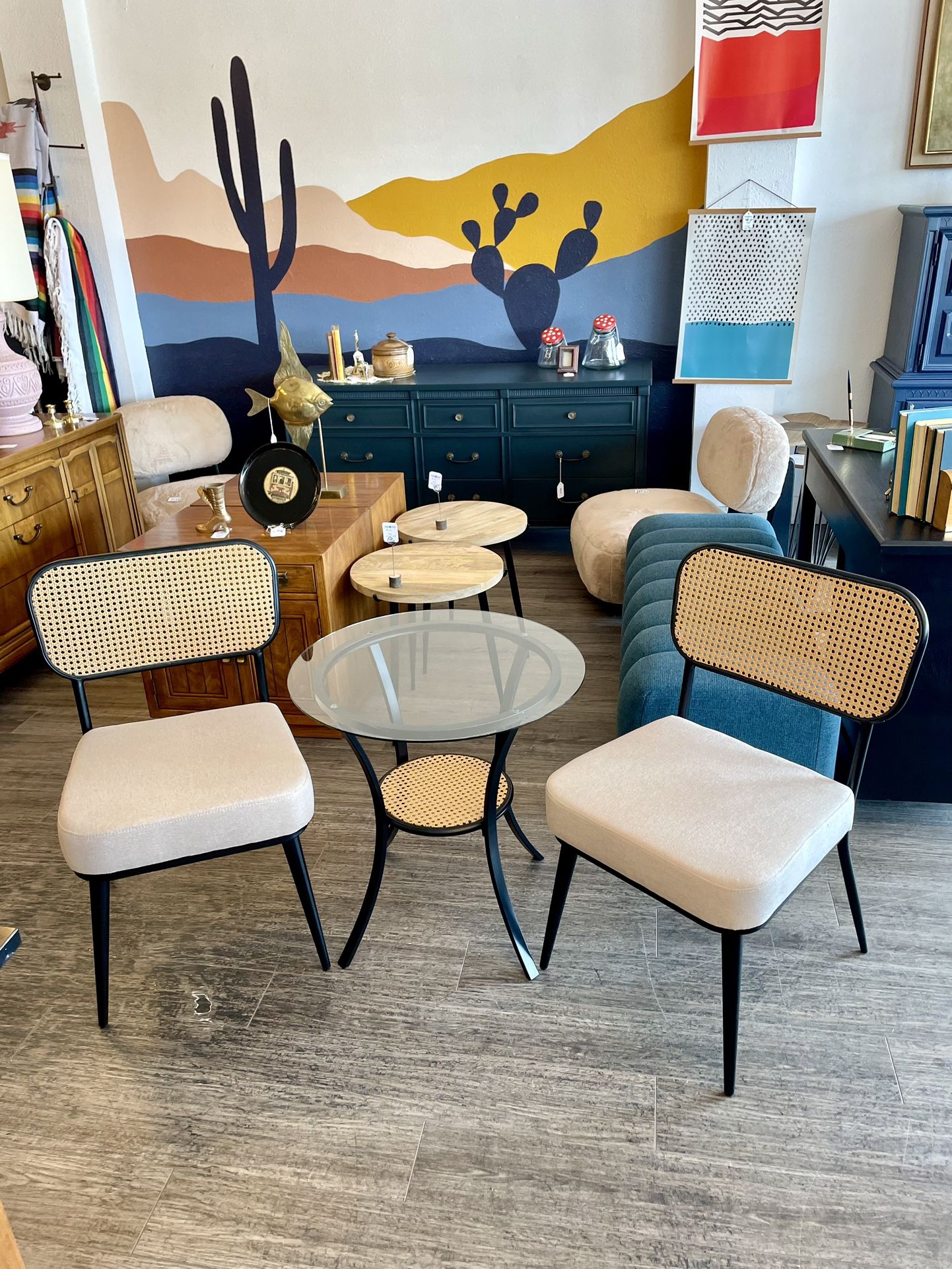 Bistro Table And 2 Cane Chairs - NEW