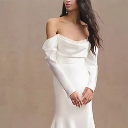 Watters Garance Off-Shoulder Satin Sheath
