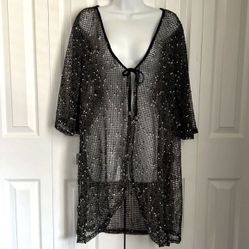 Papa From Vancouver Black White Cotton Blend Beach Cover Up