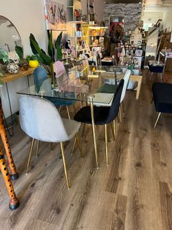 Big Glass Dining Table and 6 Velvet Chairs