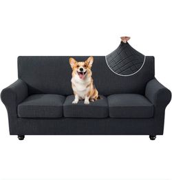 New 4 Piece Stretch Sofa Covers for 3 Cushion Couch, Non slip, Pet friendly, Washable, (Charcoal Gray), 71"-91"