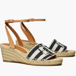 Tory Burch Ankle Strap Espadrille Platform Wedge Sandal • Size 10.5 