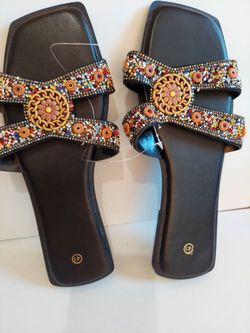 Embellished Flat Slide Sandals Size 41