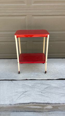 Vintage MCM Metal 2 Tier Cosco Metal Rolling Kitchen Cart Red with Wheels
