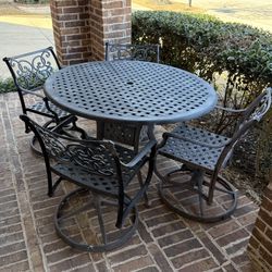 Metal Patio Table With 4 Matching Swivel Chairs