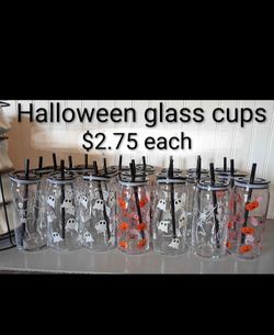 Halloween glass cup with lid and straw