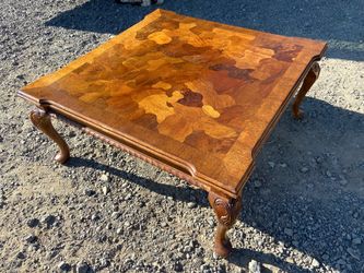 Vintage Mid Century Modern French Provincial Parquetry Burl wood Coffee Table